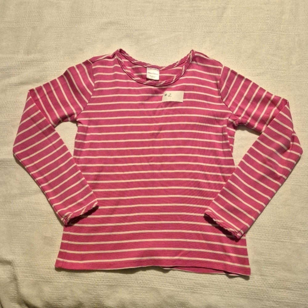 Hanna Andersson girls size 130 or 8 pink & white striped long sleeve shirt #2